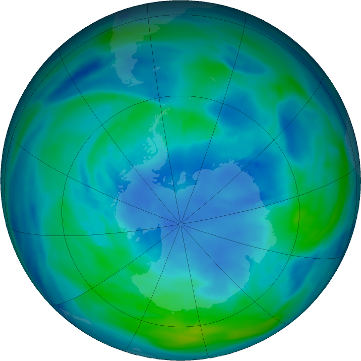 Antarctic ozone map for 22 April 2023